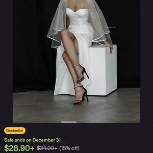 Elegant White Strapless Dress with Sheer Cape